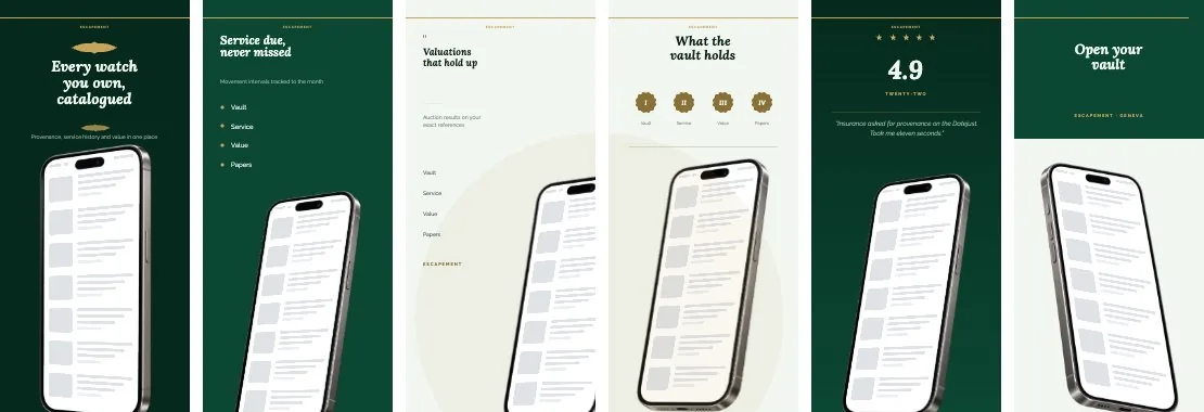Escapement Signet template — 6 screens