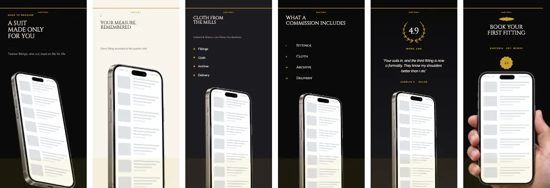 Sartoria Gilt template — 6 screens